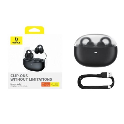 Casti Fara Fir Bluetooth 5.3, TWS, Open-Ear Clip - Baseus AirGo 1 Ring (A00069201223-00) - Stellar White