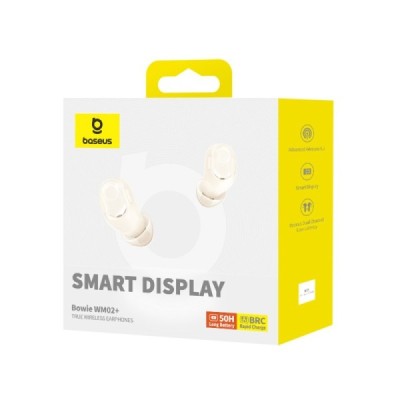 Casti Bluetooth V5.3 cu Smart Display, TWS  - Baseus WM02+ (NGTW370302) - Creamy White
