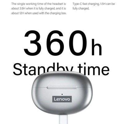 Casti fara Fir True Wireless Stereo, Bluetooth V5.2, Noise Reduction - Lenovo (LP5)  - White