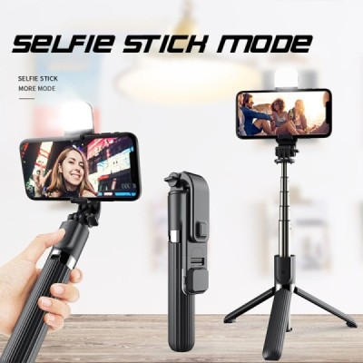 Selfie Stick Stabil Bluetooth, 84cm - Techsuit Remote and Tripod Mount LED (L03S) - Black
