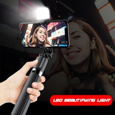 Selfie Stick Stabil Bluetooth, 84cm - Techsuit Remote and Tripod Mount LED (L03S) - Black