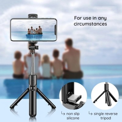 Selfie Stick Stabil cu Telecomanda, 68cm - Techsuit (S03) - Black