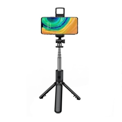 Mini Selfie Stick cu Telecomanda, LED, 67cm - Techsuit (S03-S) - Black