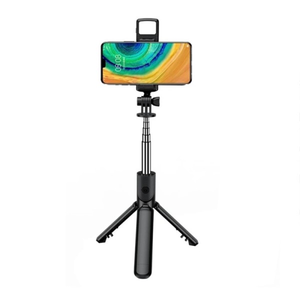 Mini Selfie Stick cu Telecomanda, LED, 67cm - Techsuit (S03-S) - Black