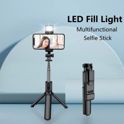 Mini Selfie Stick cu Telecomanda, LED, 67cm - Techsuit (S03-S) - Black