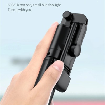 Mini Selfie Stick cu Telecomanda, LED, 67cm - Techsuit (S03-S) - Black