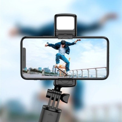 Mini Selfie Stick cu Telecomanda, LED, 67cm - Techsuit (S03-S) - Black