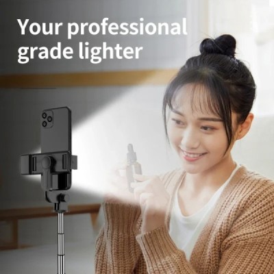 Mini Selfie Stick cu Telecomanda, LED, 67cm - Techsuit (S03-S) - Black