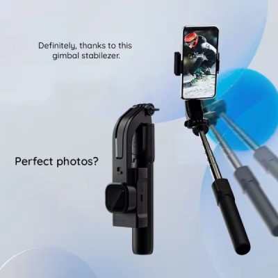 Selfie Stick gimbal cu Telecomanda si Lumina LED, Sleep Mode, 76cm - Techsuit (C06) - Black