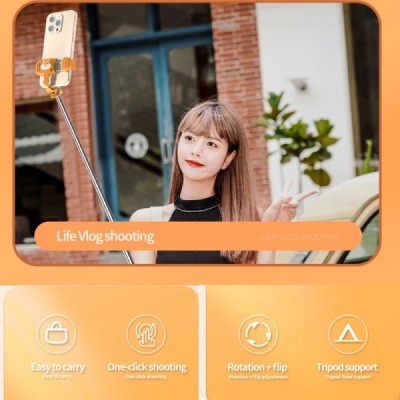 Mini Selfie Stick cu Telecomanda Detasabila, 70cm - Techsuit (KT01) - Orange