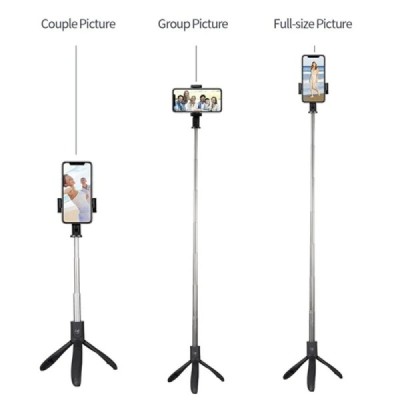 Selfie Stick Pliabil cu Trepied, 70cm - Techsuit (K06) - Black