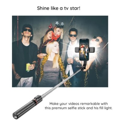 Selfie Stick Stabil cu Trepied si Lumina, 116cm - Techsuit (L13d) - Black