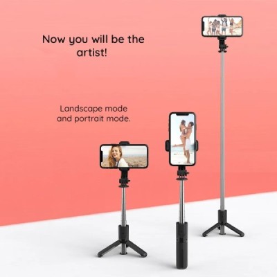 Selfie Stick Stabil cu Trepied si Self Timer, 73cm, Mini - Techsuit (L11) - Black