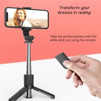 Selfie Stick Stabil cu Trepied si Self Timer, 73cm, Mini - Techsuit (L11) - Black