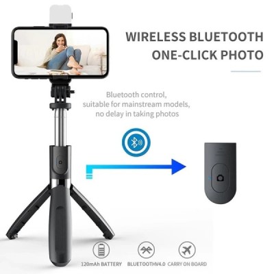 Selfie Stick cu Trepied si Telecomanda, 104cm - Techsuit (L02s) - Black