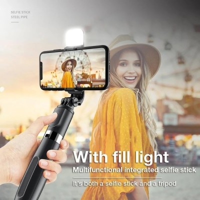 Selfie Stick cu Trepied si Telecomanda, 104cm - Techsuit (L02s) - Black