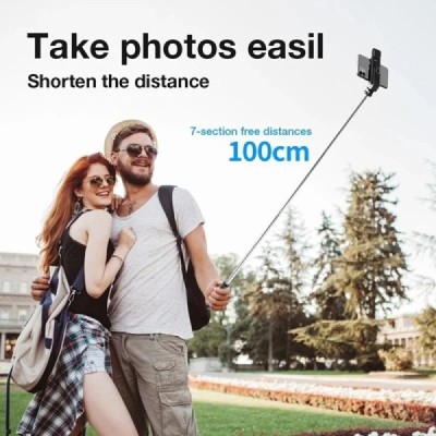 Selfie Stick cu Trepied si Telecomanda, 104cm - Techsuit (L02s) - Black