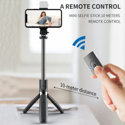 Selfie Stick cu Trepied si Telecomanda, 104cm - Techsuit (L02s) - Black