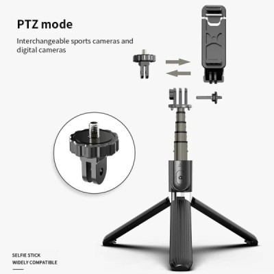 Selfie Stick cu Trepied si Telecomanda, 83cm - Techsuit (L03) - Black