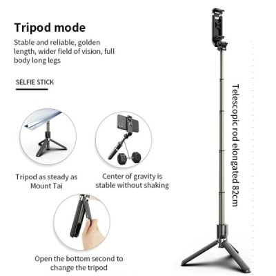 Selfie Stick cu Trepied si Telecomanda, 83cm - Techsuit (L03) - Black
