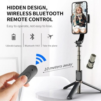 Selfie Stick cu Tripod, Telecomanda, Anti-Shake, 75cm - Techsuit (Q08) - Black
