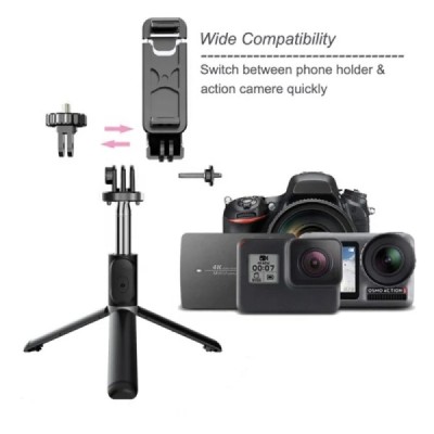 Selfie Stick Stabil cu Trepied si Telecomanda, 103cm - Techsuit (Q02) - Black