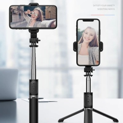 Selfie Stick Stabil cu Trepied si Telecomanda, 103cm - Techsuit (Q02) - Black